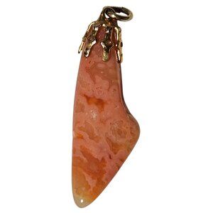 Polished Natural Agate Pendant Gold Tone Claw Cap Jewelry Crafting DIY Women